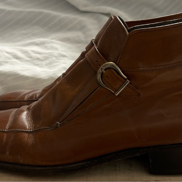 Vtg Florsheim Imperial Boots Triest Brown Leather Monk Strap Buckle 93053 Sz 9D main image 6